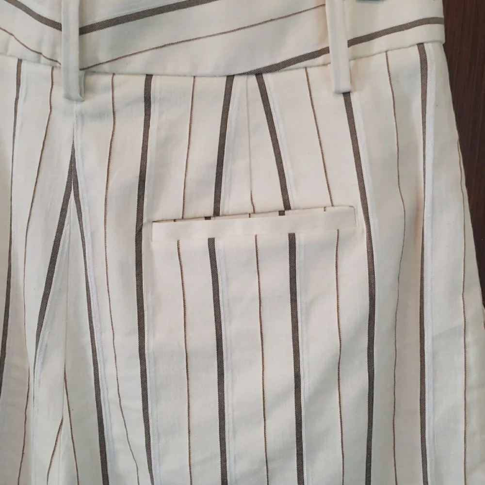 Banana Republic Wide Leg Linen Blend Cream Striped Trousers Size 10p